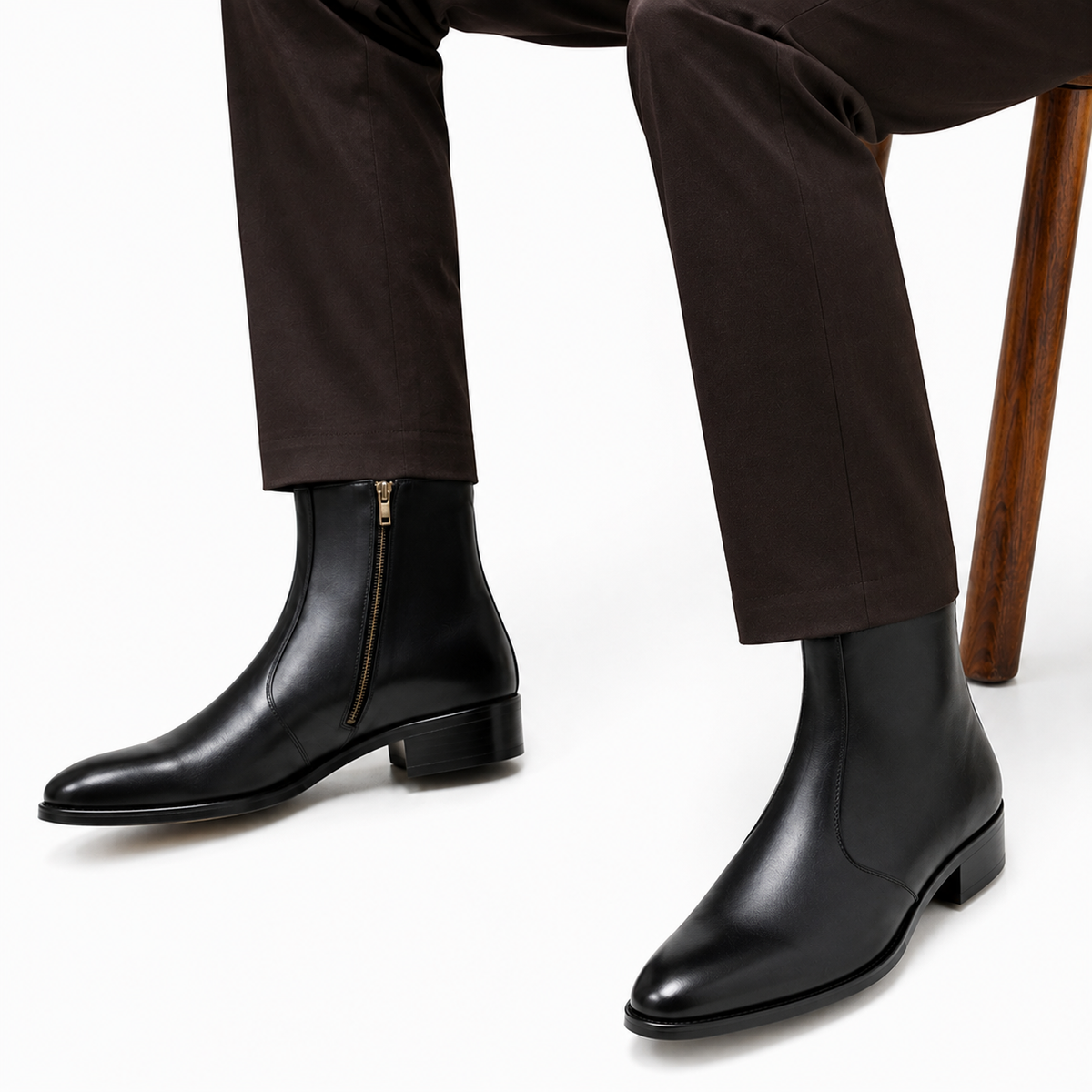 Black Cuban Heel Leather Boots for Men
