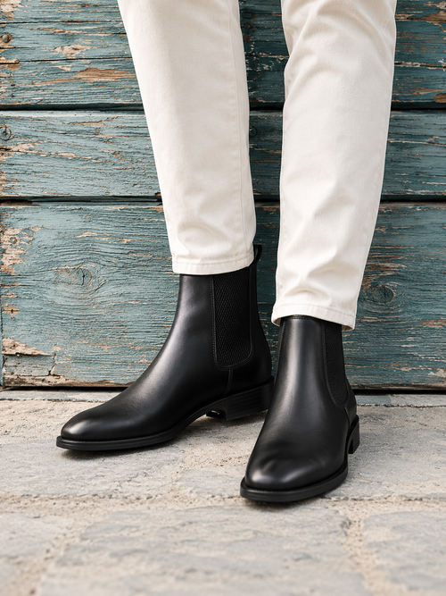 Luxury Black Leather Chelsea Boots