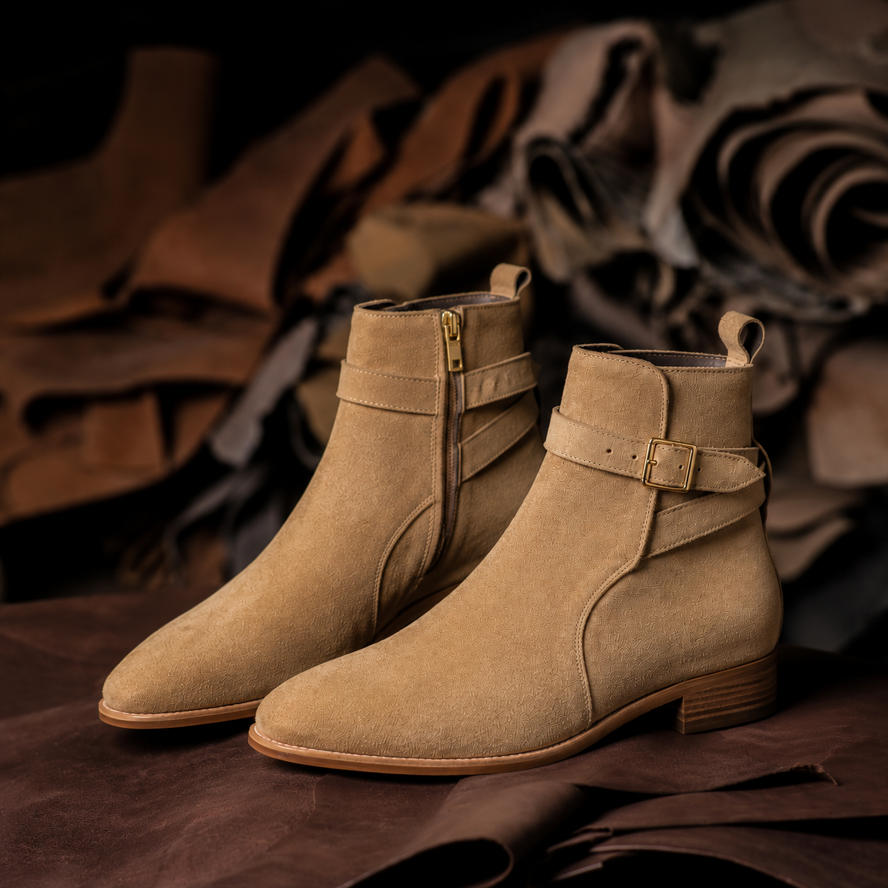 Men's Sandstone Suede Jodhpur Boots – Premium Beige Leather Ankle Boots