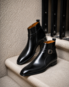 Black Leather Buckle Boots for Men
