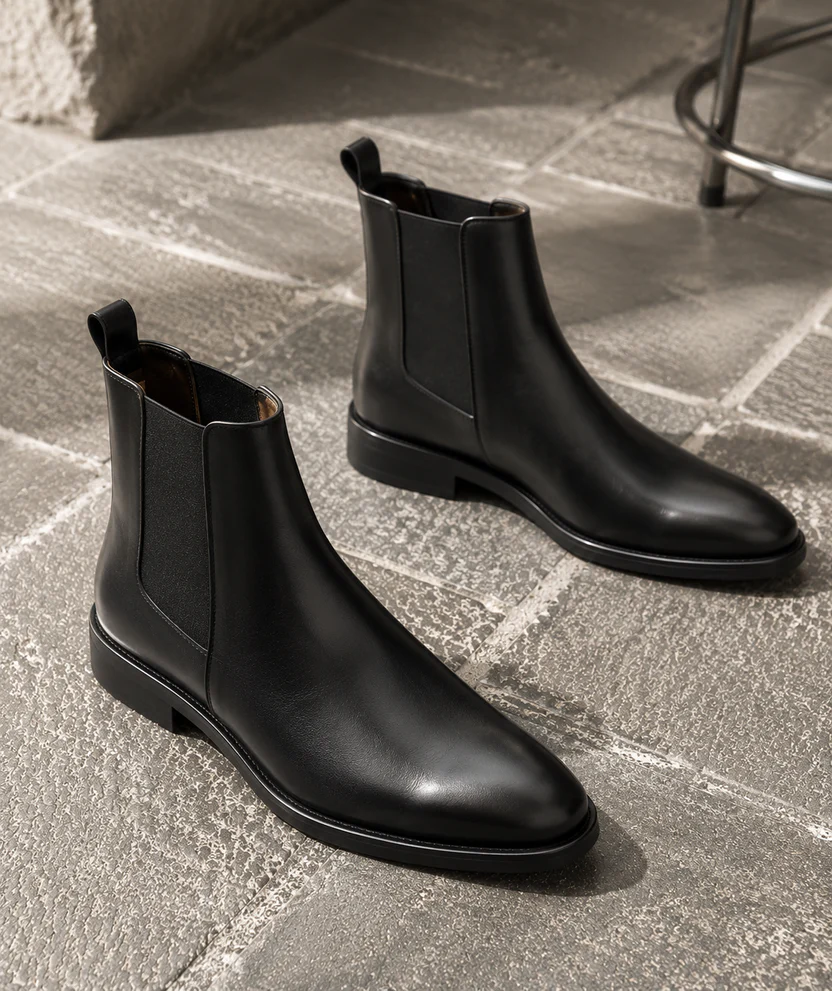 Men's Noir Leather Chelsea Boots