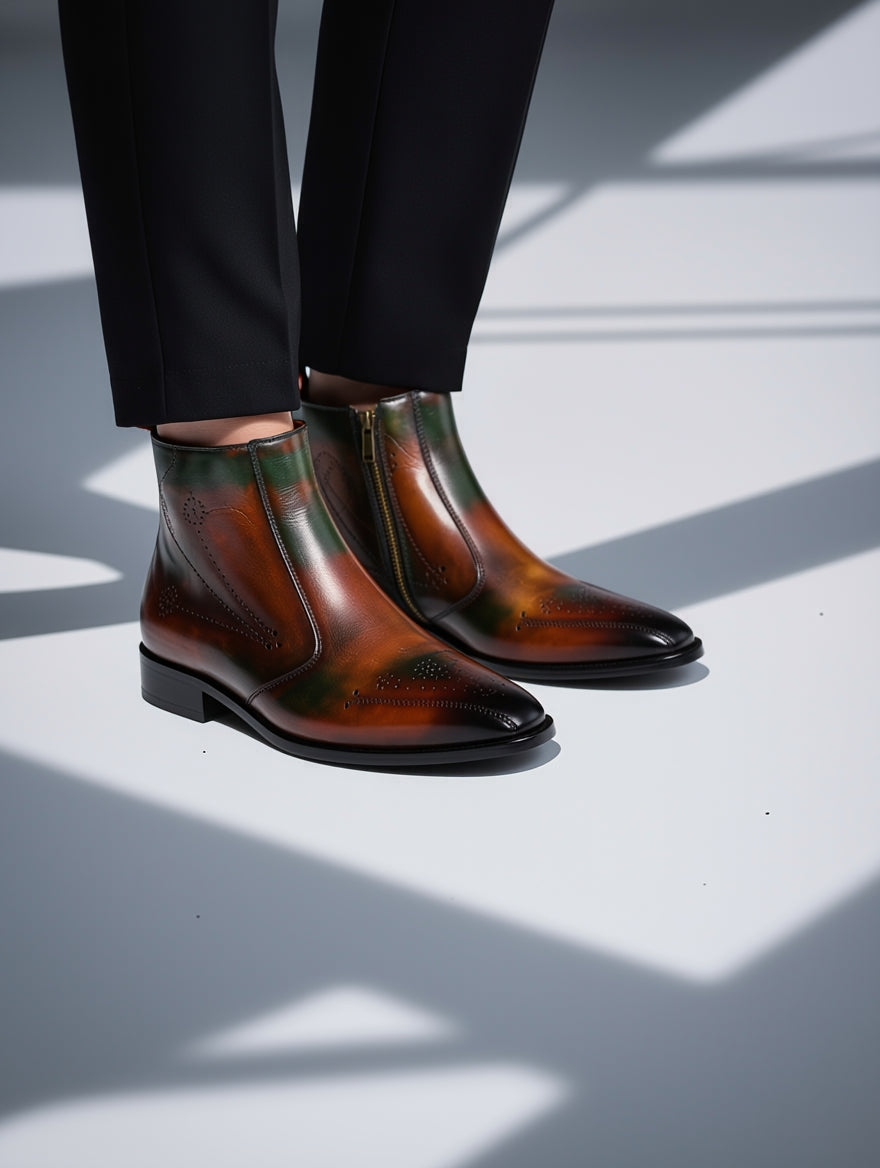 Men's Vintage Patina Zip Boots - Hand-Finished Leather Boots