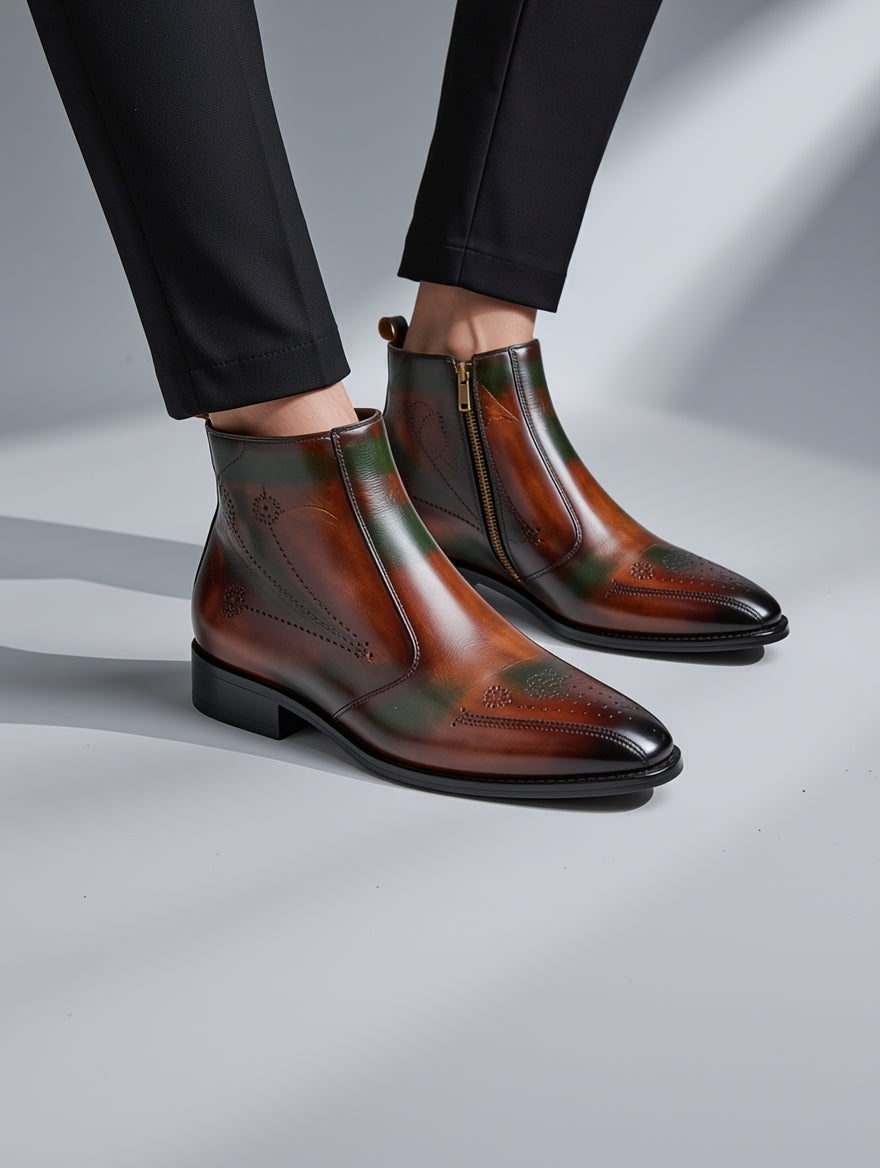 Men's Vintage Patina Zip Boots - Hand-Finished Leather Boots