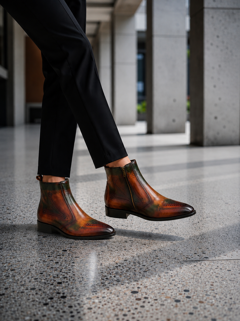 Men's Vintage Patina Zip Boots - Hand-Finished Leather Boots