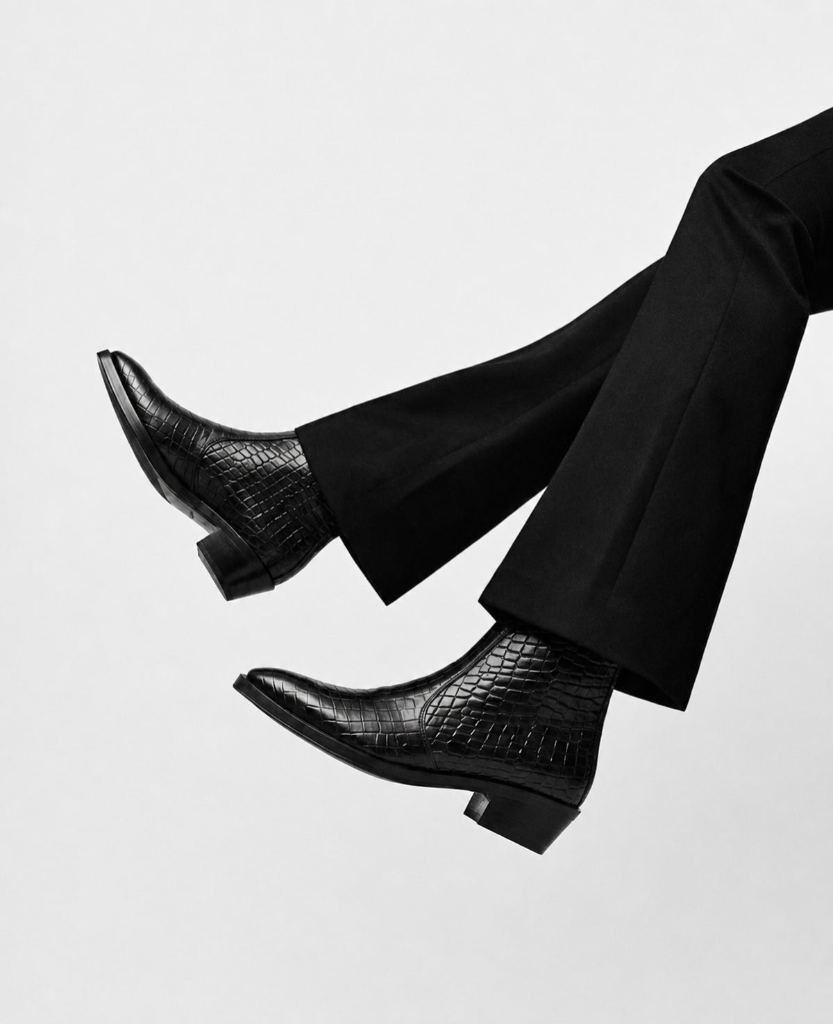 Italian Style Black Python-Embossed Leather Zip Boots