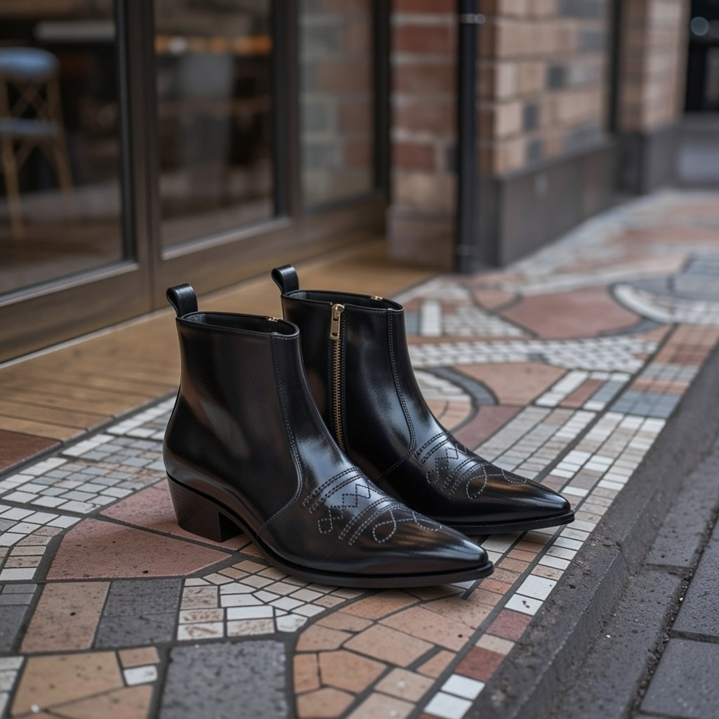 Men's Maverick Black Cuban Heel Boots – Premium Italian Leather Ankle Boots